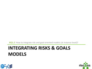 INTEGRATING RISKS & GOALS
MODELS
RQ1.2: How to integrate risk and goal-oriented models (at instance level)?
 
