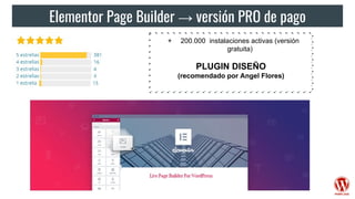 Elementor Page Builder → versión PRO de pago
+ 200.000 instalaciones activas (versión
gratuita)
PLUGIN DISEÑO
(recomendado...