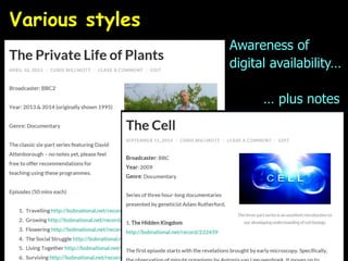 Various styles
Awareness of
digital availability…
… plus notes
 