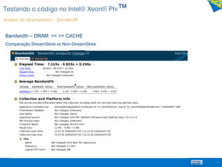 Testando o código no Intel® Xeon® Phi™
Análise de desempenho - Bandwidth
56
Bandwidth – DRAM << >> CACHE
Comparação StreamStore vs Non-StreamStore
 