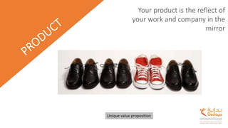Definition
Your product is the reflect of
your work and company in the
mirror
Unique value proposition
 