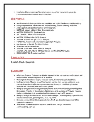 Analyzer Maintenance Engineer. | PDF