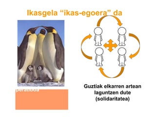 Ikasgela “ikas-egoera” da
Guztiak elkarren artean
laguntzen dute
(solidaritatea)
de kooperatiboa
 