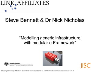 Steve Bennett & Dr Nick Nicholas “ Modelling generic infrastructure with modular e-Framework” © Copyright University of Southern Queensland. Licensed as CC-BY-SA 3.0. http://creativecommons.org/licenses/by-sa/3.0/ 