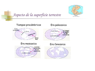 Aspecto de la superficie terrestre Tiempos precámbricos Era paleozoica Era mesozoica Era Cenozoica 