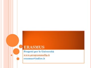 ERASMUS
Progetti per le Università
www.programmallp.it
erasmus@indire.it
 