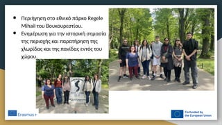 ● Περιήγηση στο εθνικό πάρκο Regele
MihaiI του Βουκουρεστίου.
● Ενημέρωση για την ιστορική σημασία
της περιοχής και παρατήρηση της
χλωρίδας και της πανίδας εντός του
χώρου.
 