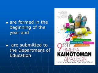  are formed in the
beginning of the
year and
 are submitted to
the Department of
Education
 