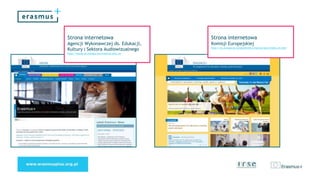 Strona internetowa
Agencji Wykonawczej ds. Edukacji,
Kultury i Sektora Audiowizualnego
http://eacea.ec.europa.eu/erasmus-plus_en
Strona internetowa
Komisji Europejskiej
http://ec.europa.eu/programmes/erasmus-plus/index_en.htm
 