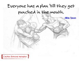 Everyone has a plan 'till they get
punched in the mouth.
- Mike Tyson
Caution: Extreme Metaphor
 