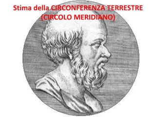 Eratostene di Cirene (III sec. a.C.)
Stima della CIRCONFERENZA TERRESTRE
(CIRCOLO MERIDIANO)
 