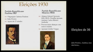 Eleições de 30
Júlio Prestes... Ganhou, mas
não levou...
 