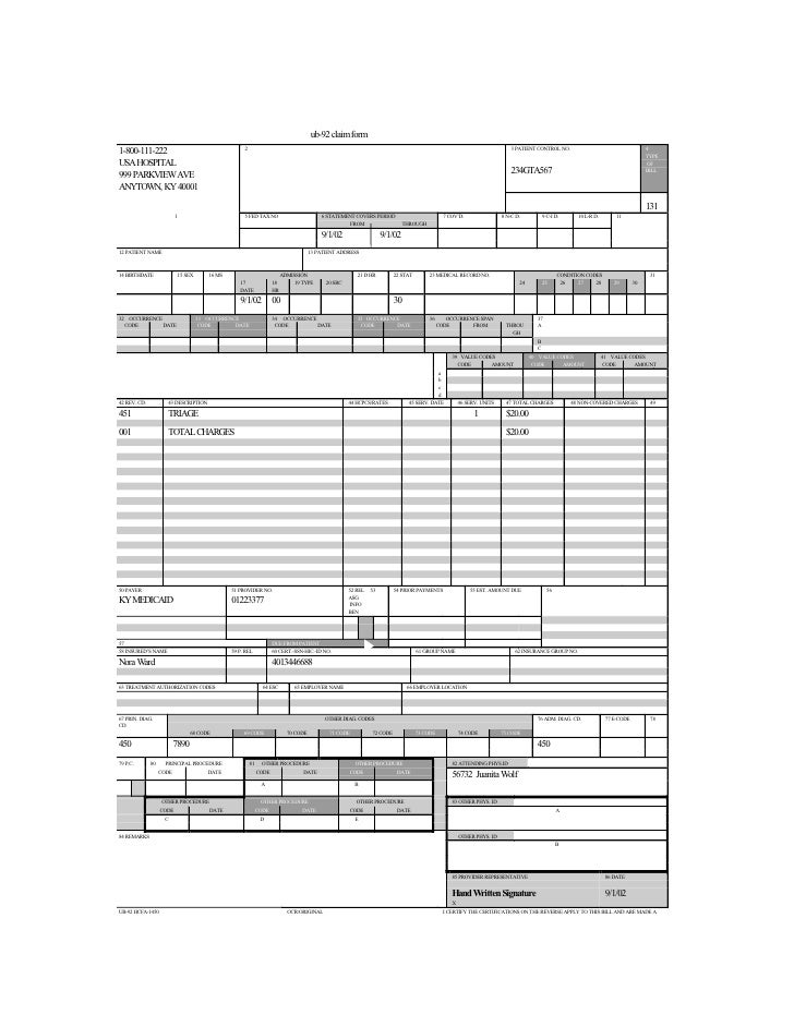 er billing training an old manual ub 92 form