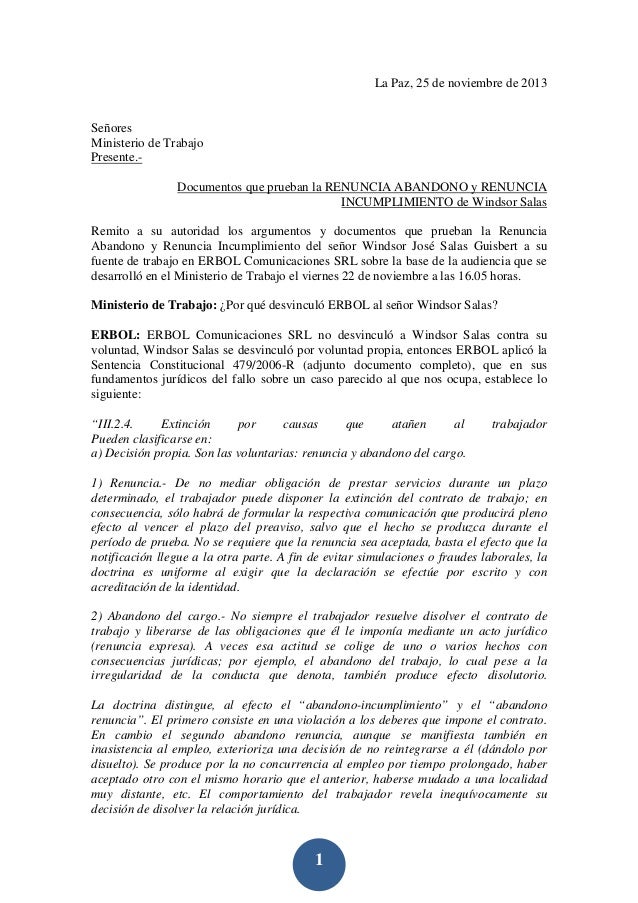 Erbol responde al ministerio de trabajo