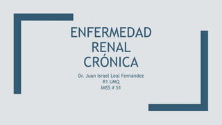 ENFERMEDAD
RENAL
CRÓNICA
Dr. Juan Israel Leal Fernández
R1 UMQ
IMSS # 51
 