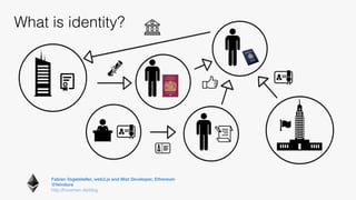 Fabian Vogelsteller, web3.js and Mist Developer, Ethereum 
@feindura
http://frozeman.de/blog
What is identity?
 