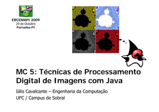 ERCEMAPI 2009
 29 de Outubro
 Parnaíba-PI




 MC 5: Técnicas de Processamento
         é
 Digital de Imagens com Java
 Iális Cavalcante – Engenharia da Computação
 UFC / Campus de Sobral
 