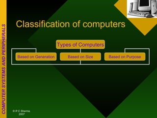 Classification of computers Types of Computers Based on Generation Based on Size Based on Purpose 