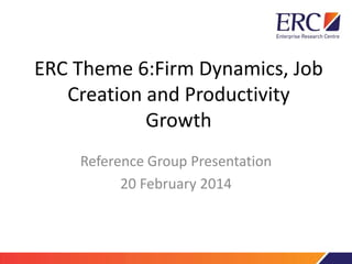 ERC Theme 6:Firm Dynamics, Job
Creation and Productivity
Growth
Reference Group Presentation
20 February 2014
 