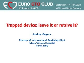 Trapped device: leave it or retrive it?
Andrea Gagnor
Director of Interventional Cardiology Unit
Maria Vittoria Hospital
Turin, Italy
 