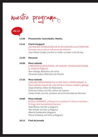 Programa completo do LiburuTekia de Bilbao (13 e 14 de novembro)