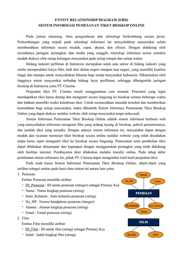ERD Sistem Informasi Pemesanan Tiket Bioskop Online | PDF