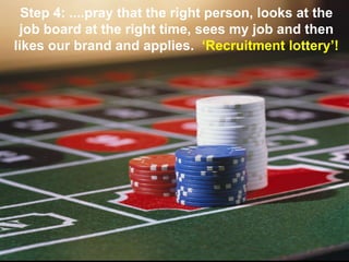 Step 4: ....pray that the right person, looks at the job board at the right time, sees my job and then likes our brand and applies.  ‘Recruitment lottery’!