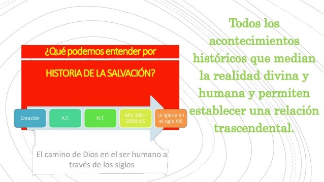 ¿Quépodemosentenderpor
HISTORIADELASALVACIÓN?
Todos los
acontecimientos
históricos que median
la realidad divina y
humana ...