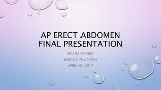 AP ERECT ABDOMEN
FINAL PRESENTATION
BRIANA GRABER
IMAGE EVALUATION
APRIL 30, 2017
 