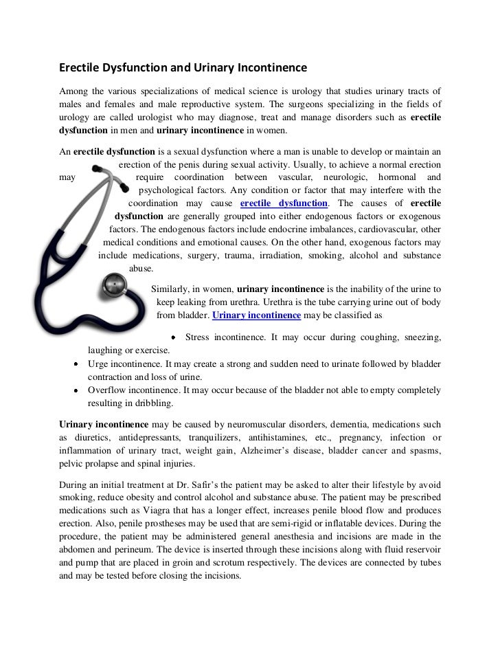 Erectile Dysfunction and Urinary Incontinence