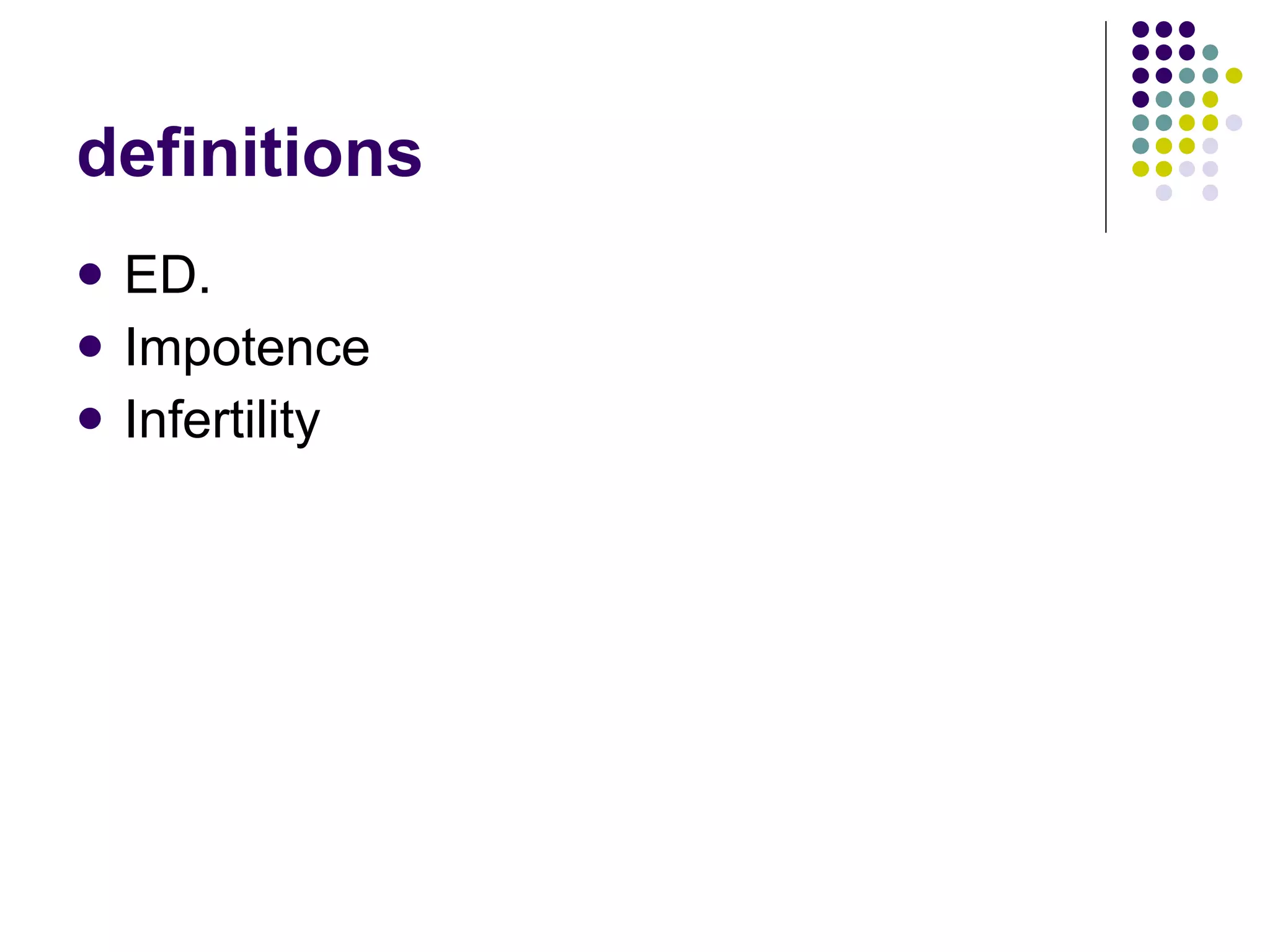 definitions ED. Impotence Infertility 