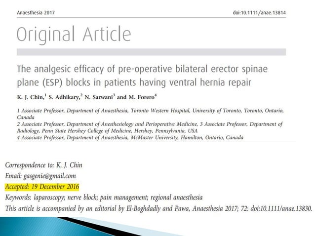 Erector spinae plane block for pain management | PPTX