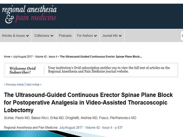Erector spinae plane block for pain management | PPTX