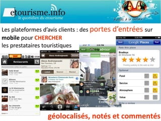 Les plateformes d’avis clients : des  portes d’entrées   sur  mobile  pour  CHERCHER   les prestataires touristiques  géolocalisés, notés et commentés 