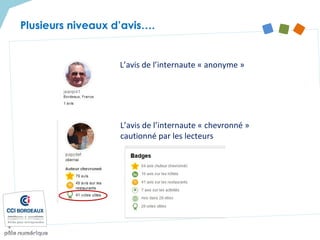 Plusieurs niveaux d’avis….
L’avis de l’internaute « anonyme »
L’avis de l’internaute « chevronné »
cautionné par les lecteurs
 