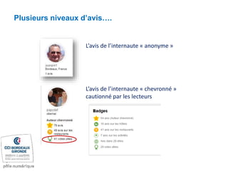 Plusieurs niveaux d’avis….
L’avis de l’internaute « anonyme »
L’avis de l’internaute « chevronné »
cautionné par les lecteurs
 