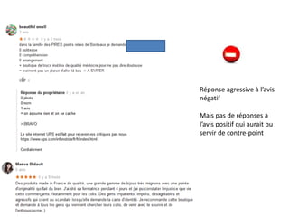 Réponse agressive à l’avis
négatif
Mais pas de réponses à
l’avis positif qui aurait pu
servir de contre-point
 
