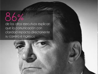 de los altos ejecutivos explican
que la comunicación con
claridad impacta directamente
su carrera e ingresos.
86%
 