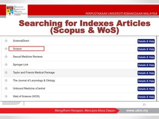 13
PERPUSTAKAAN
PEMANGKIN
MASYARAKAT
BERILMU
Searching for Indexes Articles
(Scopus & WoS)
 
