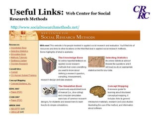Useful Links:  Web Center for Social Research Methods http:// www.socialresearchmethods.net / 