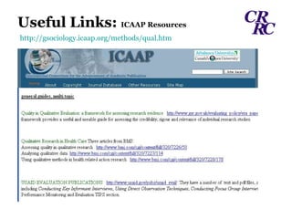 Useful Links:  ICAAP Resources http://gsociology.icaap.org/methods/qual.htm 