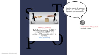S T
OP
#MARQUANT
Le budget moyen pour Noël 2017
va augmenter de 21,5% pour
monter à 130€ par enfant, entre 1 et
3 cadeaux.
Source : lesnewseco.fr
Pour les français, la notion de
plaisir est devenue plus
importante que celle de réalité !
© WAX Interactive – SQLI GROUP | 2017
DOMINIQUE PECQUEUR
Directeur e-retail
 