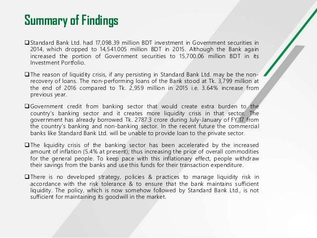 Liquidity Management Of Standard Bank Limited A Study On Cda Avenue
