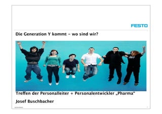 Josef Buschbacher 1
Die Generation Y kommt - wo sind wir?
Treffen der Personalleiter + Personalentwickler „Pharma“
Josef Buschbacher
 