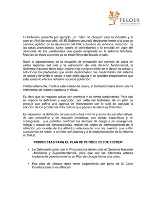 PLAN DE CHOQUE EN SALUD EN EL MARCO DE LA REFORMA ACCIONES QUE EL ...