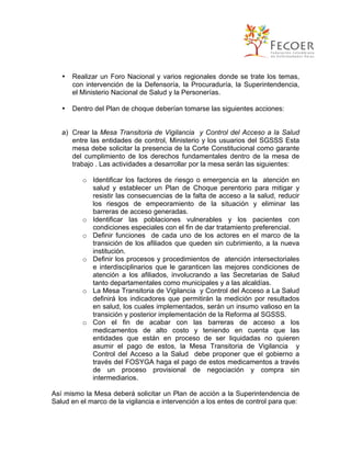 PLAN DE CHOQUE EN SALUD EN EL MARCO DE LA REFORMA ACCIONES QUE EL ...