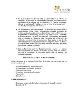 PLAN DE CHOQUE EN SALUD EN EL MARCO DE LA REFORMA ACCIONES QUE EL ...