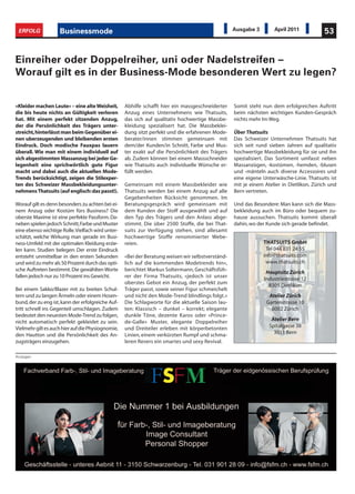 ERFOLG            Marketing                                                               Ausgabe 3     April 2011         43



Neu ab April – Kantonsletter

Zum ersten Mal erscheint im April 2011
der Luzerner Kantonsletter. Inhalt dieses
Letters ist der Kanton Luzern und aus-
schliesslich Luzerner Firmen. Jeden Mo-
nat wird ein anderer Schweizer Kanton
vorgestellt.

Themen aus verschiedenen Branchen wie
z.B. Essen und Trinken, Mode, Lifestyle, Elek-
tronik, Technik, Sport, Gesundheit, Wellness,
Garten – sind im Kantonsletter vertreten.
Jede Firma soll in diesem besonderen On-
line-Newsletter Exklusivität erhalten, indem
diese als einzige in ihrer Branche vertreten
ist (pro Letter-Ausgabe).

Der Kantonsletter versteht sich als Online-
Werbeträger und wird einmal im Monat an
160‘000 deutschsprachige E-Mail Kontakte
versendet. Diese Werbeplattform ist für den
Unternehmer eine attraktive Möglichkeit
seine Dienstleistungen und Produkte vorzu-
stellen und neue Kunden zu werben.

Der Kantonsletter wird durch Verlosungen,
Wettbewerbe und Rabatte unterstützt und
auf diesem Weg dem E-Mail Leser interes-
sant gemacht.
Sobald man sich auf news-magazin.ch regis-
triert, wird man Empfänger des news-maga-
zin.ch und des Kantonsletter und erfährt so,
nebst Sonderangeboten und Gewinnspie-
len, was im Kanton «so ab geht».
                             Philipp Ochsner
news-magazin.ch GmbH
Thorenbergstr. 11, 6014 Luzern
www.news-magazin.ch

Anzeigen




                                           Business Feng Shui als Zusatz-Strategie
                                           Mit professionellem Business Feng Shui den geschäftlichen Erfolg steigern

                                           Als internationale Managerin der Finanzwirtschaft verfügt Nicole Brandes über
                                           langjährige Praxis und Fachwissen. Zwei der weltbesten Meister lehrten sie die
                                           Königsdisziplin – professionelles Feng Shui auf höchstem Niveau.

                                           Erfahren Sie von der Expertin, wie Sie davon profitieren.
                                           Weil es Sinn macht Gewinn-Potential zu nutzen.

                                           Brandes Management, Cross Cultural Consulting
                                           Dollikerstrasse 68b • 8707 Uetikon am See/Zürich • www.brandes-management.com
 