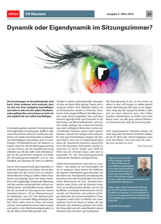 VR Mandate 23ERFOLG Ausgabe 3 • März 2015
Die Erwartungen an Verwaltungsräte sind
hoch. Unter anderem wird erwartet, dass
sie sich mit ihren Aufgaben beschäftigen
und nicht so sehr mit sich selbst.Paradoxer-
weise gelingt dies umso besser,je mehr sie
sich explizit mit sich selbst beschäftigen.
In Verwaltungsräten werden Entscheidungen
mit langfristigen Auswirkungen gefällt. Es gilt,
unternehmerische, ethische, moralische, poli-
tische und soziale Gesichtspunkte zu balancie-
ren, Nachhaltigkeit anzustreben, auch im kurz-
fristigen Profitabilitätsdruck, die Balance zu
wahren zwischen aktiver Meinungsäusserung
und der Distanz, die die Gewaltentrennung
erfordert usw. All dies stellt hohe Anforderun-
gen an die persönliche Integrität und Reife
der Verwaltungsratsmitglieder und an ihre
Fähigkeit, auf Topniveau als Team zu arbeiten.
Das ist hoch anspruchsvoll, ganz besonders in
kritischen Situationen, bei denen viel auf dem
Spiel steht und der Druck hoch ist, entschei-
dende Weichen richtig zu stellen. Solche Situa-
tionen sind geprägt durch ein hohes Stress-
level und ausgeprägte emotionale Belastung,
und hier werden tendenziell alte und gut ver-
ankerte Denk- und Verhaltensmuster aktiviert,
die die Dynamik im Sitzungszimmer massiv
verändern können – oft zur Überraschung al-
ler Beteiligten, weil sich hier Mechanismen
zeigen, die im normalen Alltag verborgen blei-
ben. Nicht selten wird ein Team von einem
solchen Atmosphärenwechsel überrumpelt
und gerät in eine Überforderungssituation, in
der der Blick auf die Welt getrübt wird.
Dynamik oder Eigendynamik im Sitzungszimmer?
Gerade in solchen entscheidenden Sitzungen
ist aber ein klarer Blick gefragt. Teams, die in
ruhigeren Zeiten nicht reflektiert haben, wie
sie funktionieren, werden in kritischen Situa-
tionen ihren eingeschliffenen Verhaltensmus-
tern unter Druck ausgeliefert sein, und dann
herrscht Eigendynamik statt Dynamik. In der
Nachschau auf Wirtschaftsdesaster wird im-
mer wieder gefragt, wie es kommen konnte,
dass hoch intelligente Menschen in einer ent-
scheidenden Situation derart blind agieren
konnten, obwohl die nötigen Informationen
für eine gute Entscheidung vorlagen. Die Ant-
wort liegt in dem, was im englischsprachigen
Raum als «boardroom dynamics» bezeichnet
wird. Die besondere Atmosphäre solcher Si-
tuationen ist immer wieder auch Stoff für
Filme wie z.B. «Thirteen Days»: dort wird in
packender Art die Entscheidungsdynamik
während der Kubakrise nachgezeichnet.
Solche Extremsituationen sind nicht zu simu-
lieren – was bleibt, ist, sich bestmöglich für
sie zu wappnen. Dazu gehört die Reflexion
der eigenen Arbeitsweise, ganz besonders auf
der Ebene der Teamdynamik. Verwaltungsräte
brauchen eine reife Persönlichkeit mit einem
hohes Bewusstsein für ihre Verhaltensten-
denzen unter Druck, und als Gremium brau-
chen sie ein Bewusstsein darüber, wie sie mit
Konflikten, unscharfen Informationen, mit Di-
versität, mit Hierarchie und anderen wichti-
gen Bereichen der Zusammenarbeit im Team
umgehen. Zudem kann es hilfreich sein, einen
externen Coach im Raum zu haben, der das
Vertrauen des Gremiums geniesst, sich inhalt-
lich heraushält und sich ausschliesslich darum
kümmert, dass das Team gut funktioniert.
Mit Eigendynamik ist das so eine Sache: sie
alleine in den Griff kriegen zu wollen gleicht
einem Münchhausen-Akt. Dazu ist ein Gegen-
über nötig, das den Spiegel hochhält, in dem
sich ein Team erkennen kann. Den Faktor
Emotion unterdrücken zu wollen, nach dem
Motto «lasst uns alle ganz rational bleiben»,
ist chancenlos, das zeigt die Forschung klar.
Fazit: psychologische Dynamik kriegen Sie
nicht weg. Aber Sie können immerhin wählen,
ob Sie ihr blind oder sehend begegnen, ganz
nach dem Motto: «You can’t stop the wave –
but you can learn to surf.»
Tibor Koromzay
Tibor Koromzay,lic.phil.,
ist Psychologe und hat
13 Jahre Erfahrung als
Geschäftsleitungsmitglied
in der Maschinenindustrie.
Als freiberuflicher Berater
und Coach beschäftigt er
sich mitVeränderungspro-
zessen,Leadership,Zusammenarbeit und
persönlichemWachstum.
Dabei legt er einen besonderen Schwer-
punkt auf Executive Coaching sowie die
Qualität von interner Zusammenarbeit in
Teams und Organisationen.Er bietet spezi-
fisch Begleitung vonVerwaltungsräten als
Coach an.
www.tiborkoromzay.ch
 