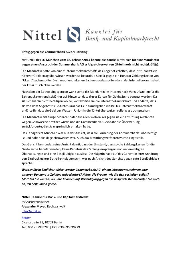 Erfolg Gegen Die Commerzbank Ag Bei Phishing
